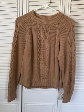LOFT Camel Cable Crewneck Sweater